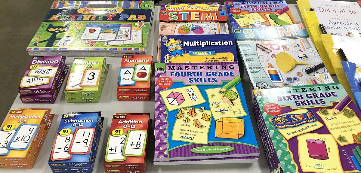 a bunch of educational books and games
