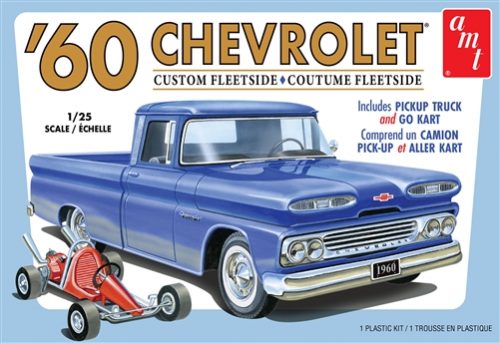 1960 Chevy Custom Fleetside Pickup w/Go Kart 1:25 Scale Model Kit AMT1063