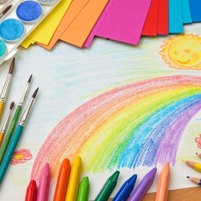 a child's drawing of a rainbow