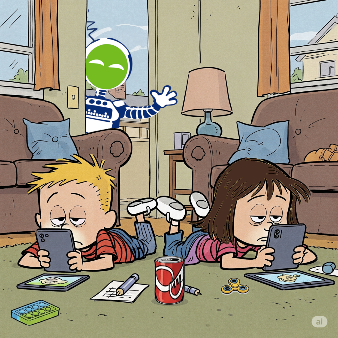Bored kids staring at screens